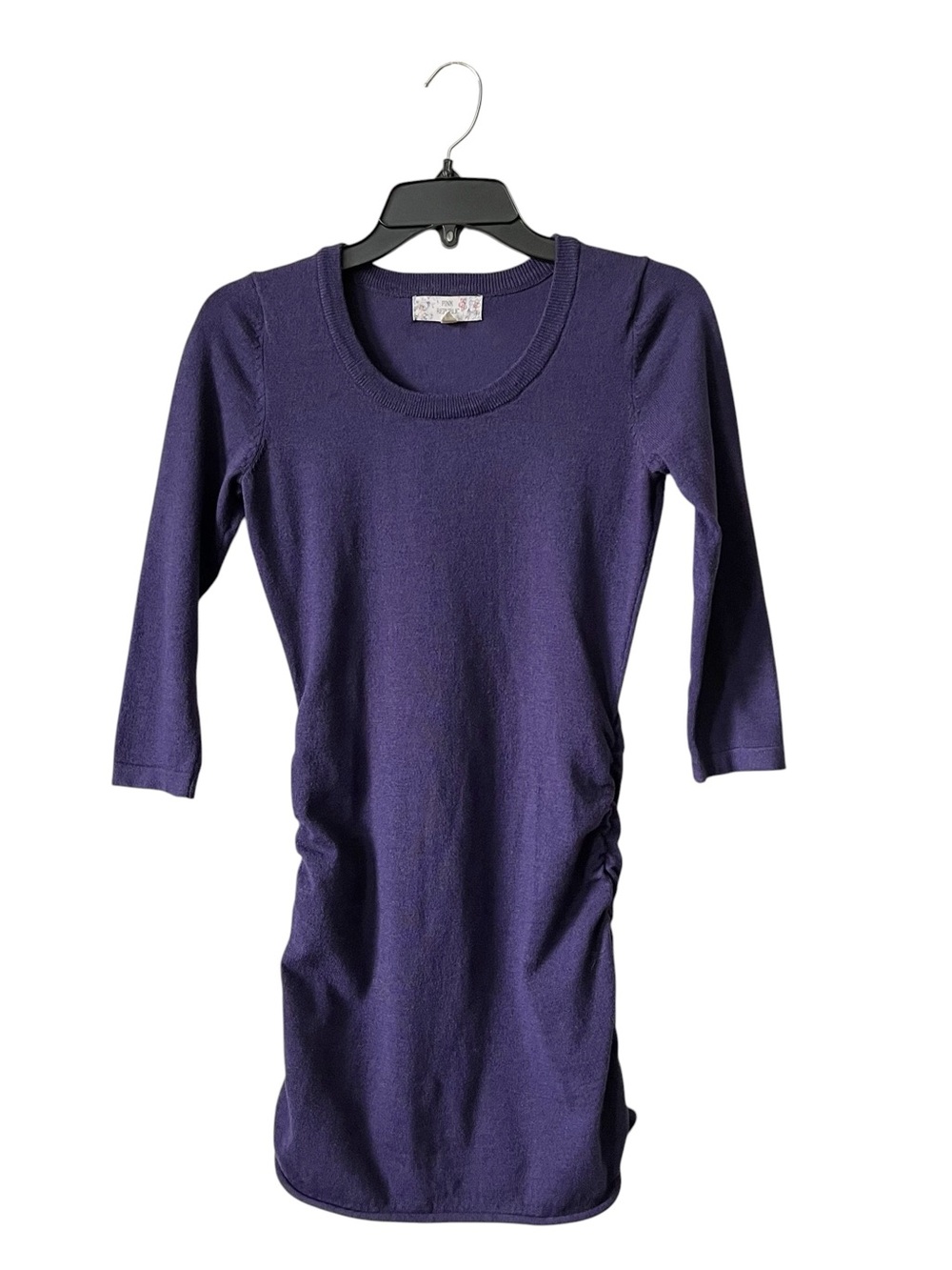 Pink Republic Sweater Mini Dress Size S Purple Ruched Tunic Rayon Scoop Neck